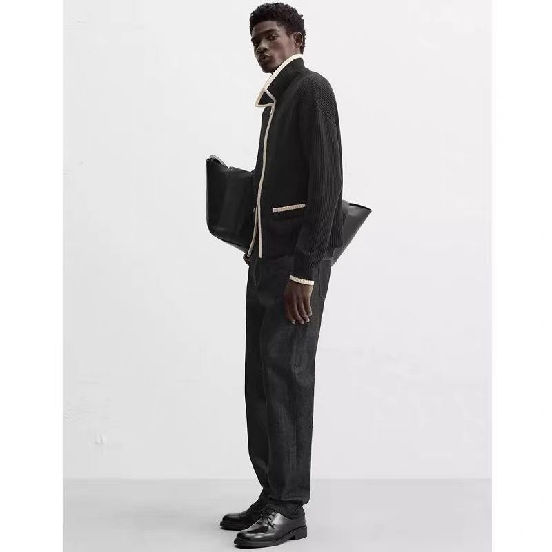 Contrast Color Fashion Zipper Sweater Men's Cardigan Jacket