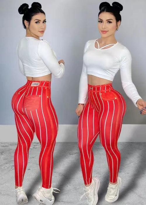 Denim Line Printing High Waist Yoga Pants