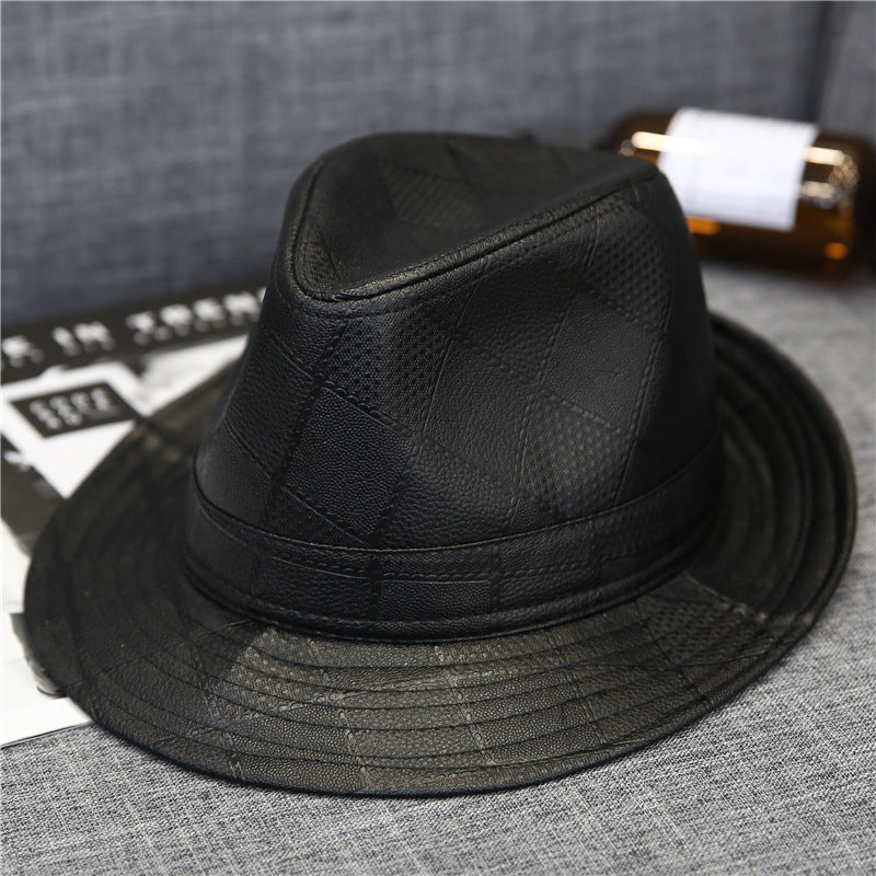 Autumn And Winter Fashion Plaid Pu Texture Top Hat