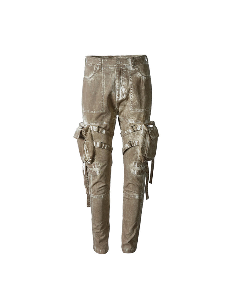 Readymade Dyed And Worn Overalls Casual Pants For Men