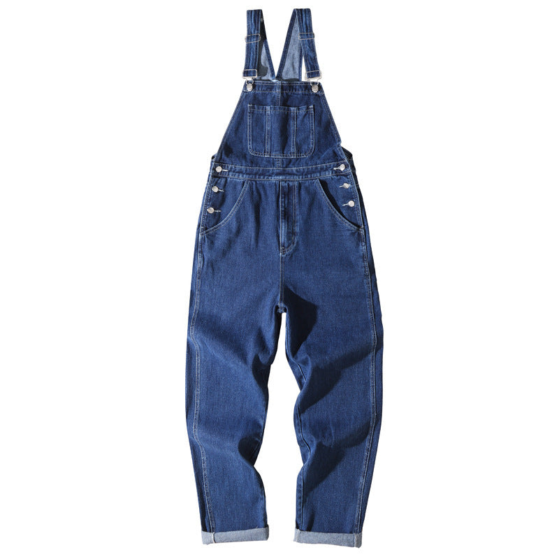 Blue Men's Suspender Pants Loose Straight No Gender Work Pants