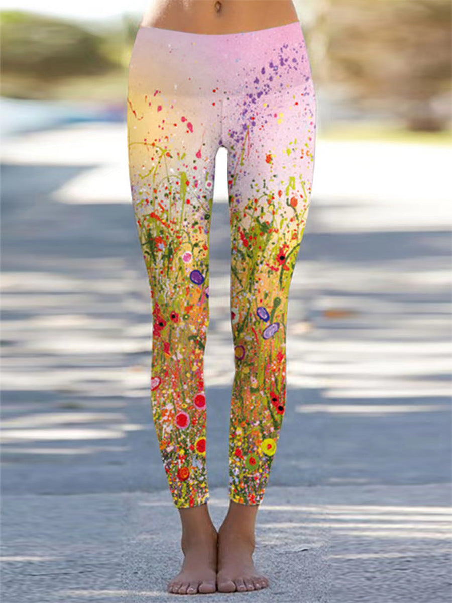 High Waist Peach Tight Pants Print Yoga Pants