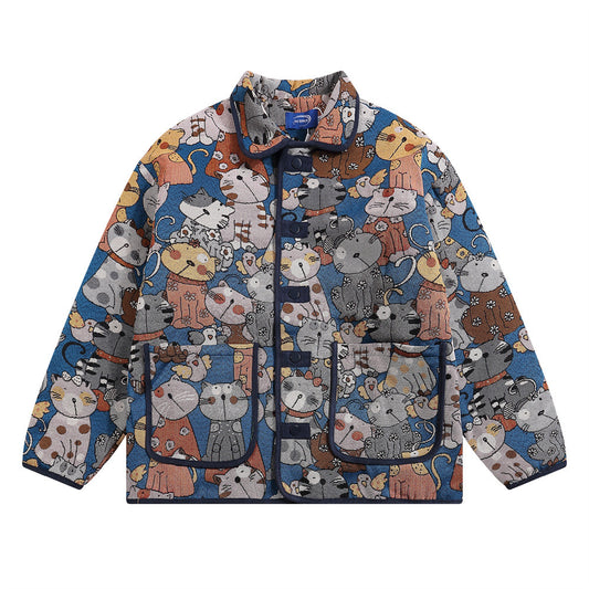 Jacquard Quilted Polo Collar Jacket Men