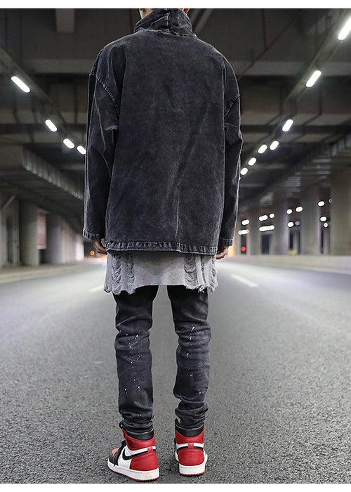 Black Grey Collar Denim Jacket