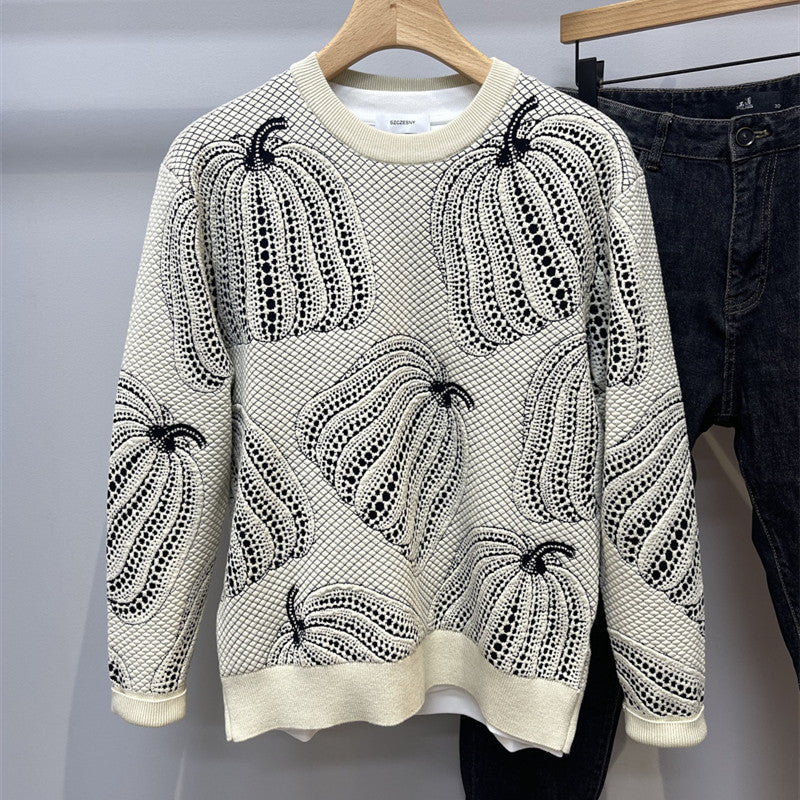 Color Matching Jacquard Crew-neck Sweater Man