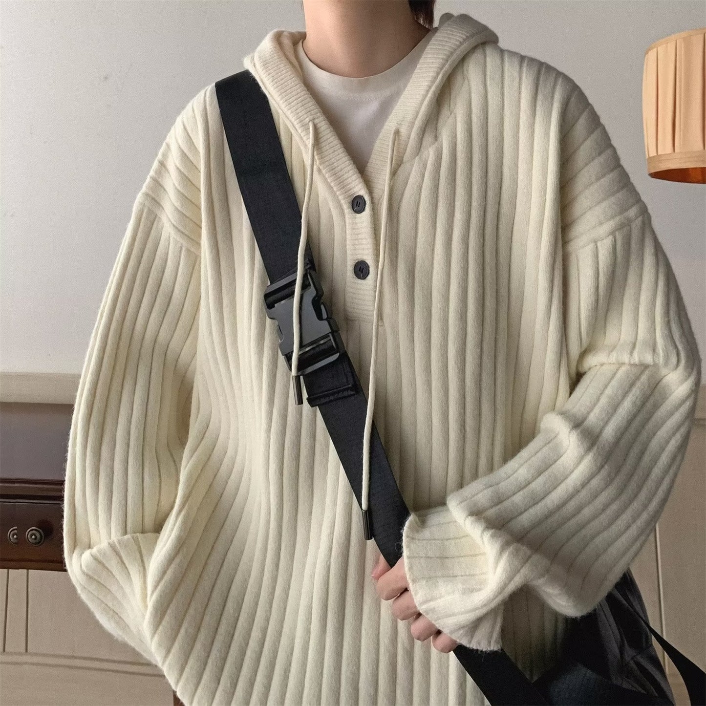 Waffle Cardigan Knitted Sweater For Men