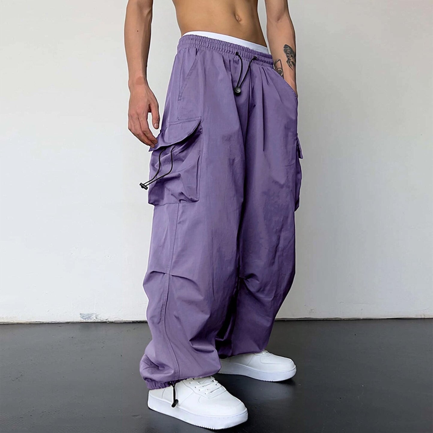 Nylon Quick-drying Overalls Men's Pants High Waist Wide Leg Leisure Drawstring