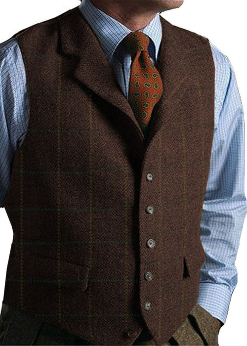 men suits plaid tweed gilet