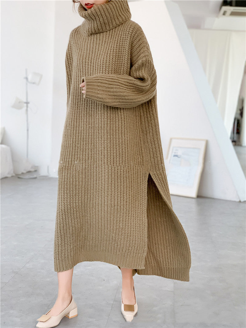 Winter Padded High-necked Long Over-the-knee Sweater Skirt Women