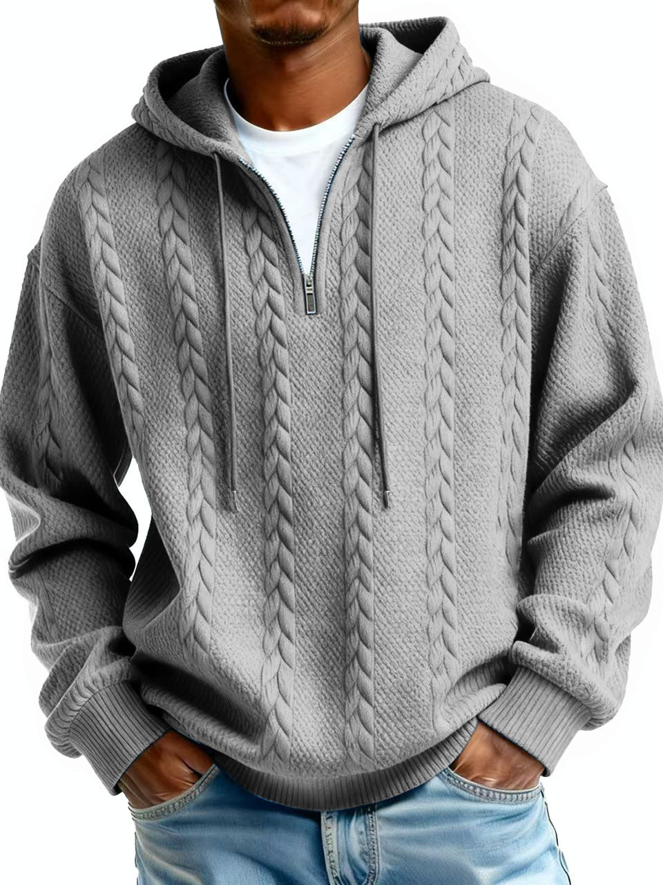 Fashionable Half-zip Hooded Sweatshirt With Long Sleeves