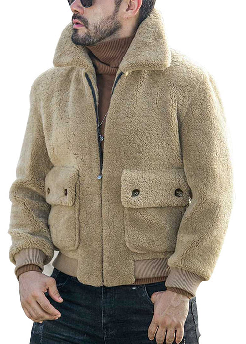 Jacket Lapel Zipper Padded Plush Coat