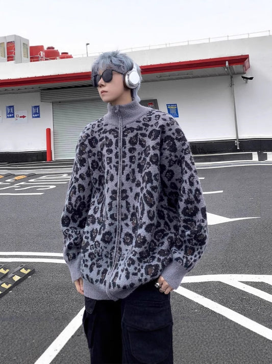 American Fashion Brand Leopard Cardigan Sweater Men