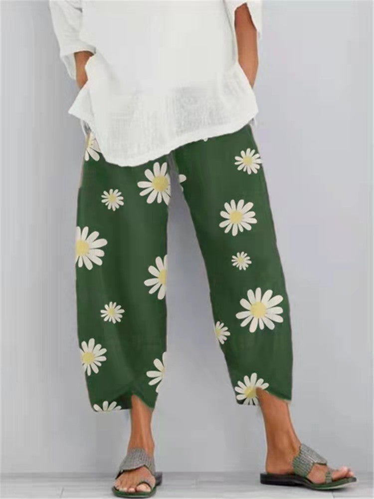 Women's Pants Daisy Printed Harem Pants Pocket Casual Pants