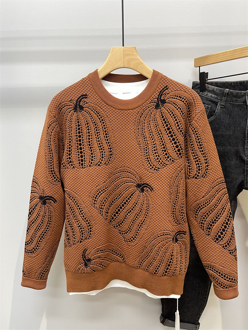 Color Matching Jacquard Crew-neck Sweater Man