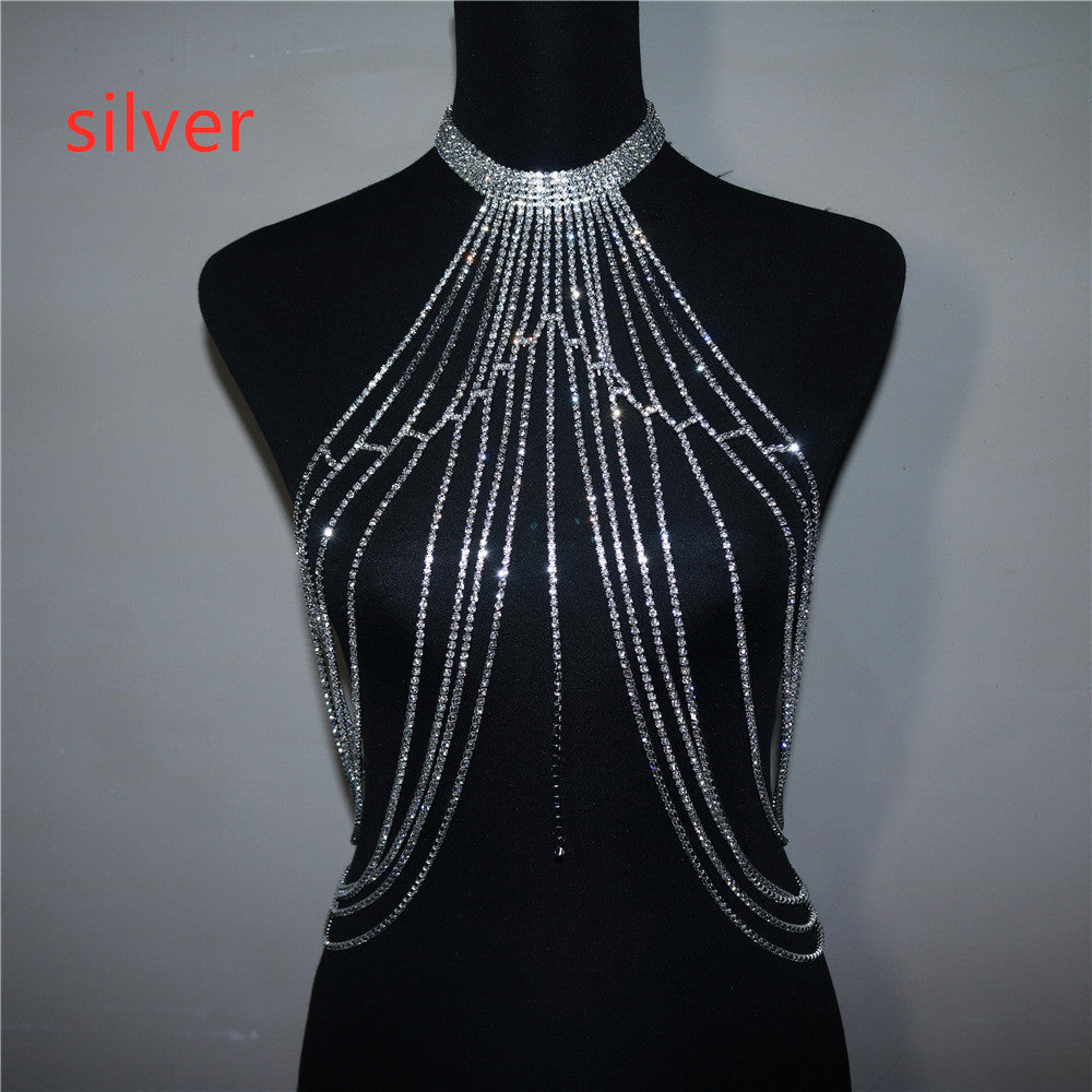 Fashion Exaggerated Long Tassel Rhinestone Chest Chain Accessories