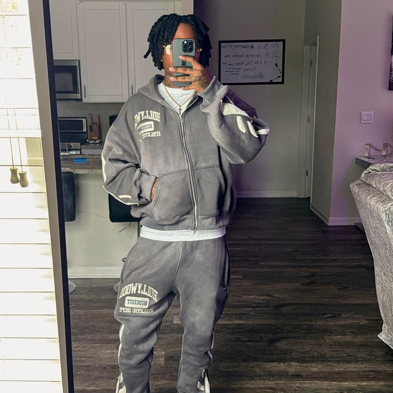 Mens Loose-Fit Printed Sweatshirt And Pants Set