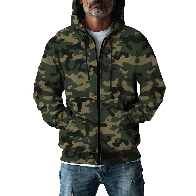 Mens Hooded Camo Jacket Cardigan Sweatshirt Casual Top