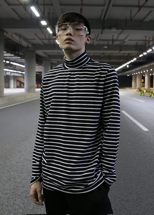 Striped turtleneck bottoming shirt