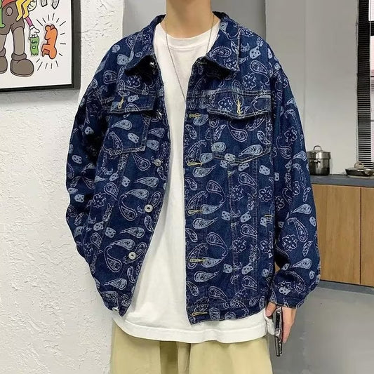 Spring And Autumn Black Jacquard Plaid Denim Jacket