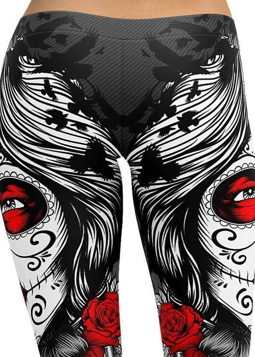 Large size skull print tattoo tight pants Halloween pants