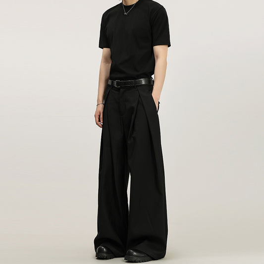 Summer Three-dimensional Pleated Loose Non-ironing Casual Straight Trousers Men