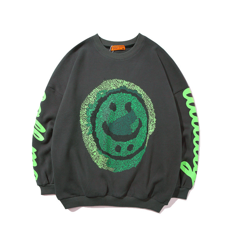 Abstract smiling face printed sweater men