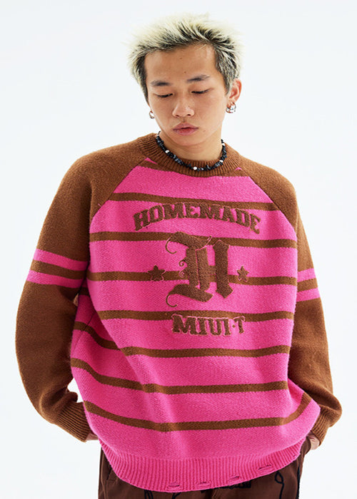 American Plush Striped Tattered Sweaters Cut Men And Women