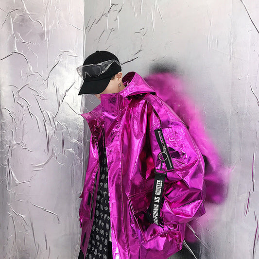 Hooded Shiny Loose Jacket