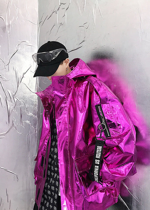 Hooded Shiny Loose Jacket