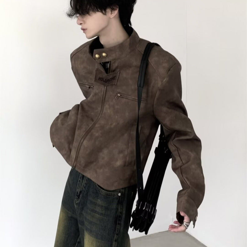 Fashion Brand Design Short Coat Men's Retro Brown