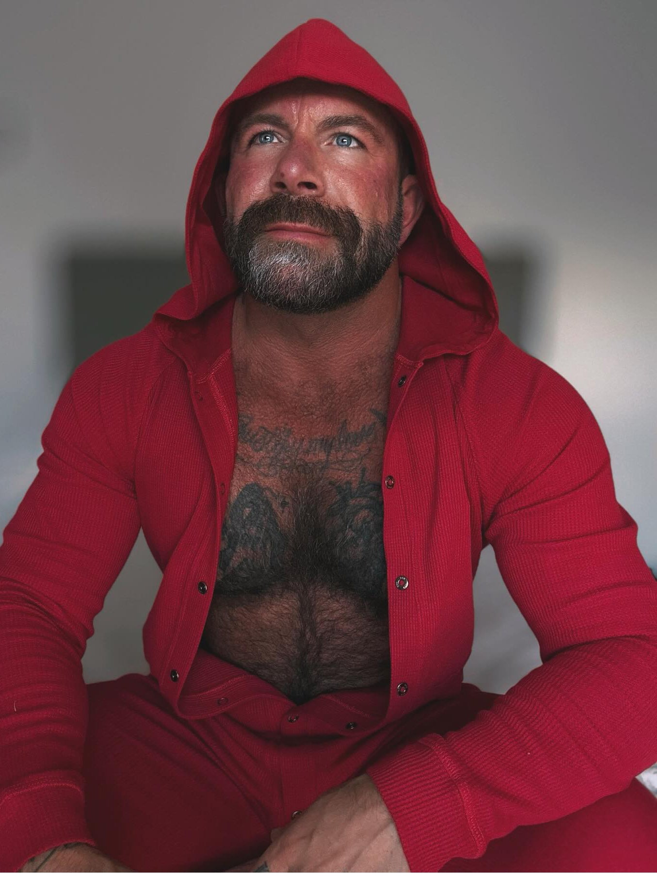 Red Hooded Button - Front Onesie