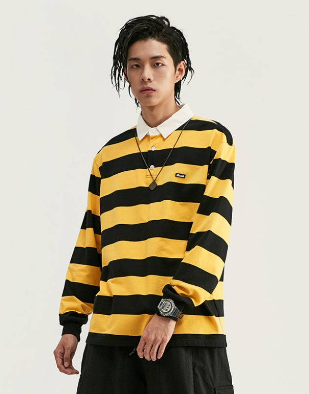 Striped loose lapel long sleeve t-shirt