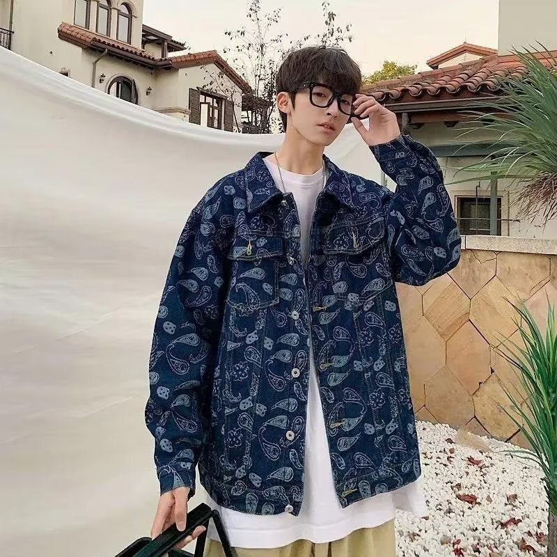 Spring And Autumn Black Jacquard Plaid Denim Jacket