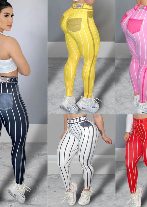 Denim Line Printing High Waist Yoga Pants