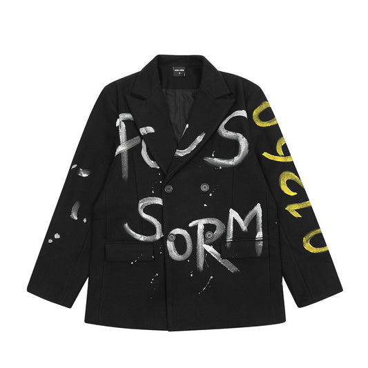 Graffiti Letters Printed Trench Coat Men