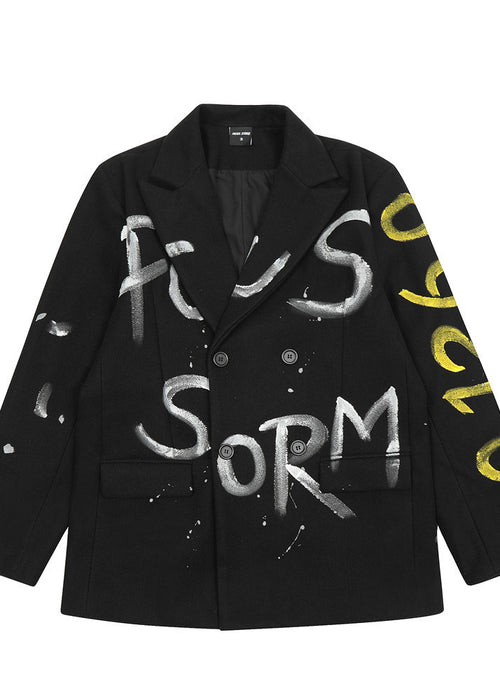 Graffiti Letters Printed Trench Coat Men