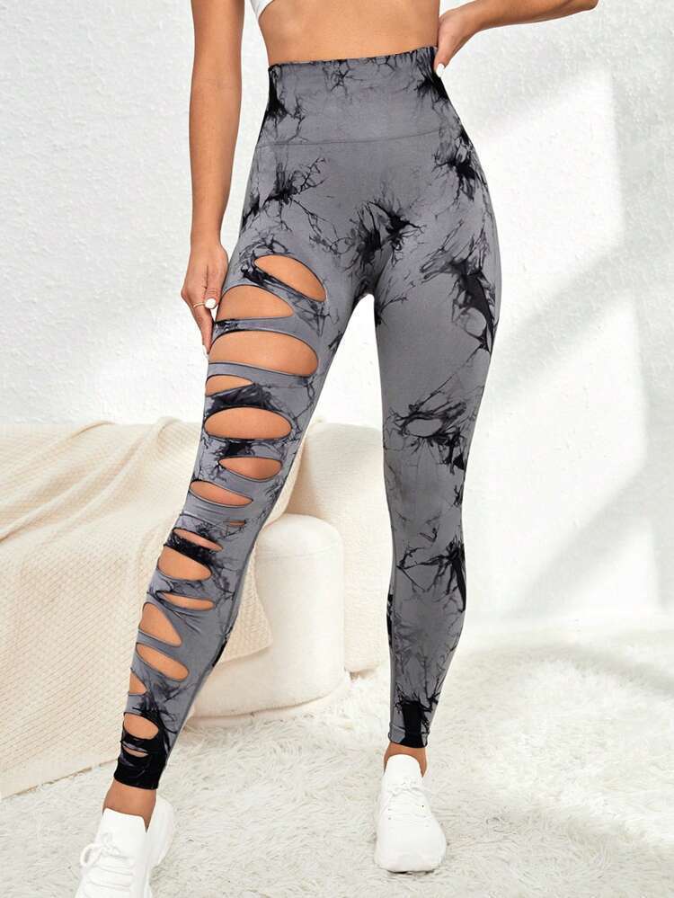 Hollow Tie-dye Yoga Pants High Waist Hip Lift Fitness Pants