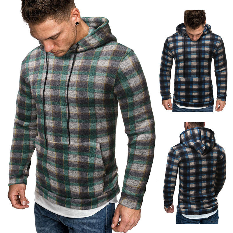 Men Cotton Autumn Hip Hop Plaid Hoodie