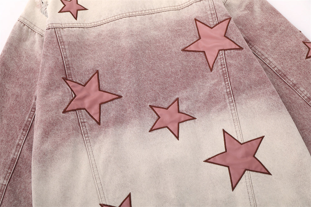 Five-pointed Star Embroidery Denim Jacket Men