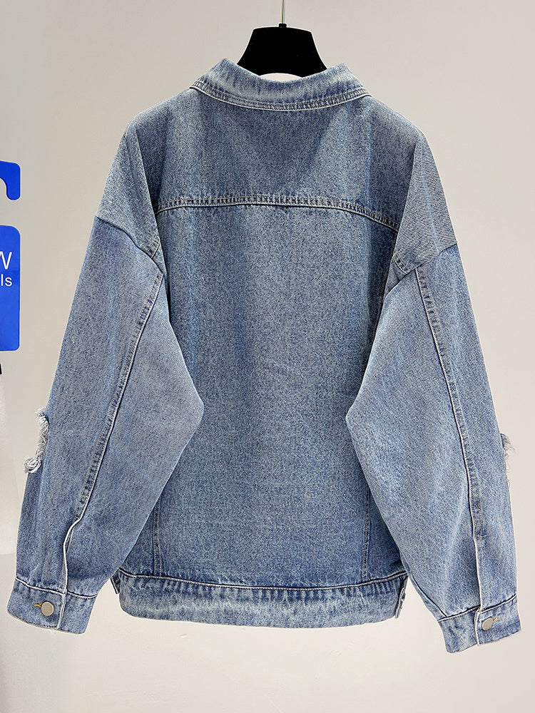 New Fake Two Piece Jacket Loose Denim Shirt