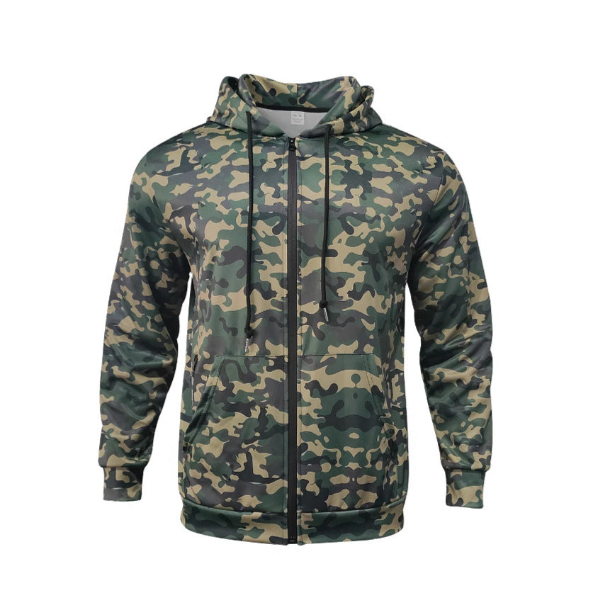 Mens Hooded Camo Jacket Cardigan Sweatshirt Casual Top