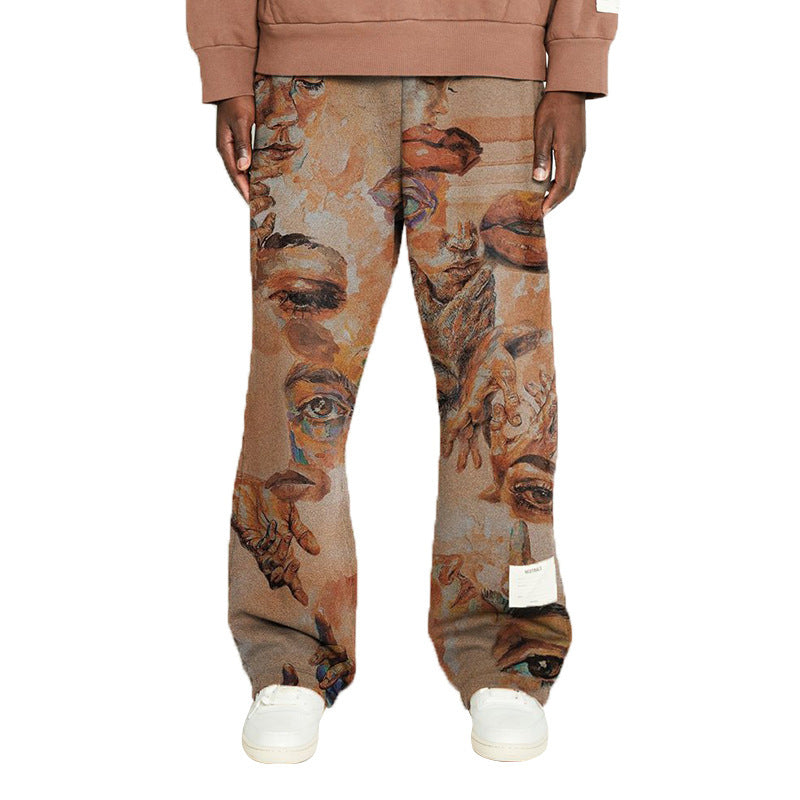 Men's Printed Mid Waist Loose Casual Trousers