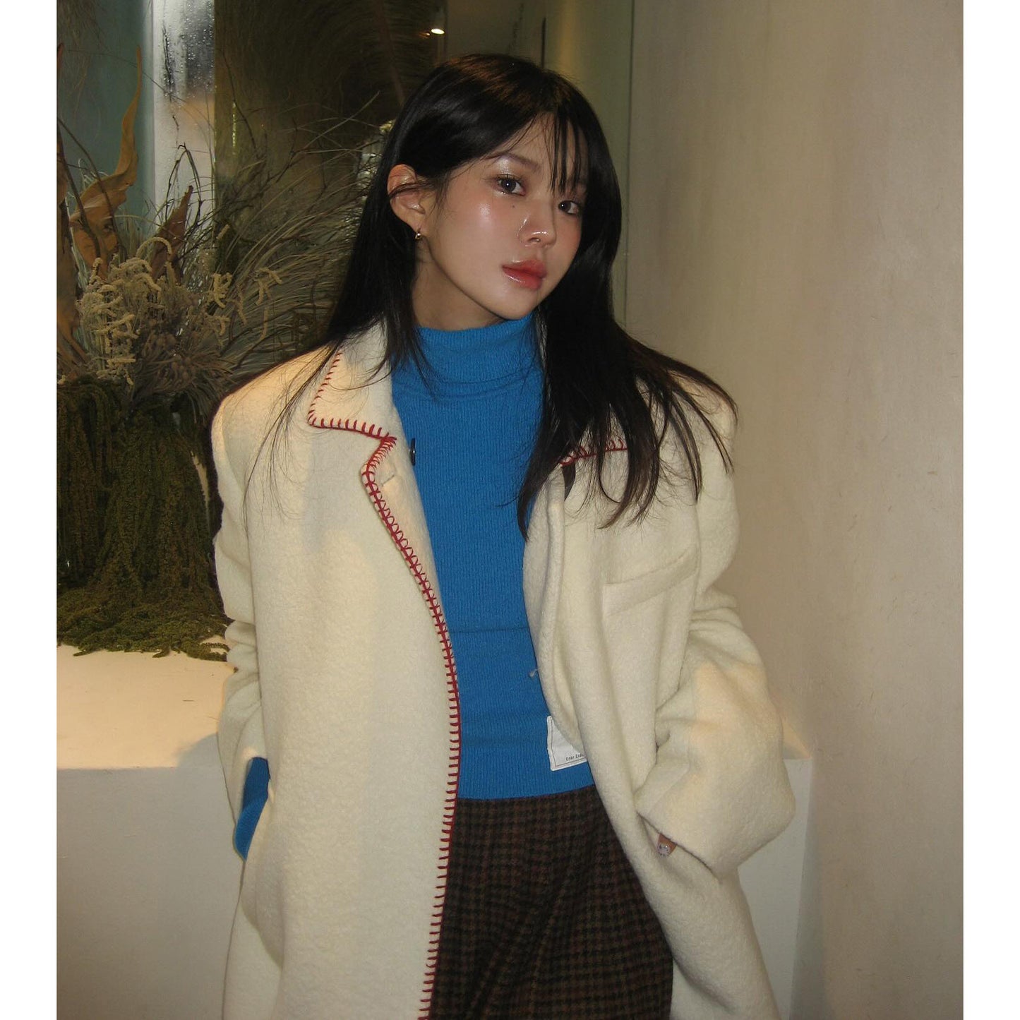 Design Lapel One Button Woolen Coat Outerwear Women