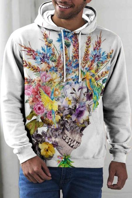 Men Comfort Polyester Loose Print Hoodie