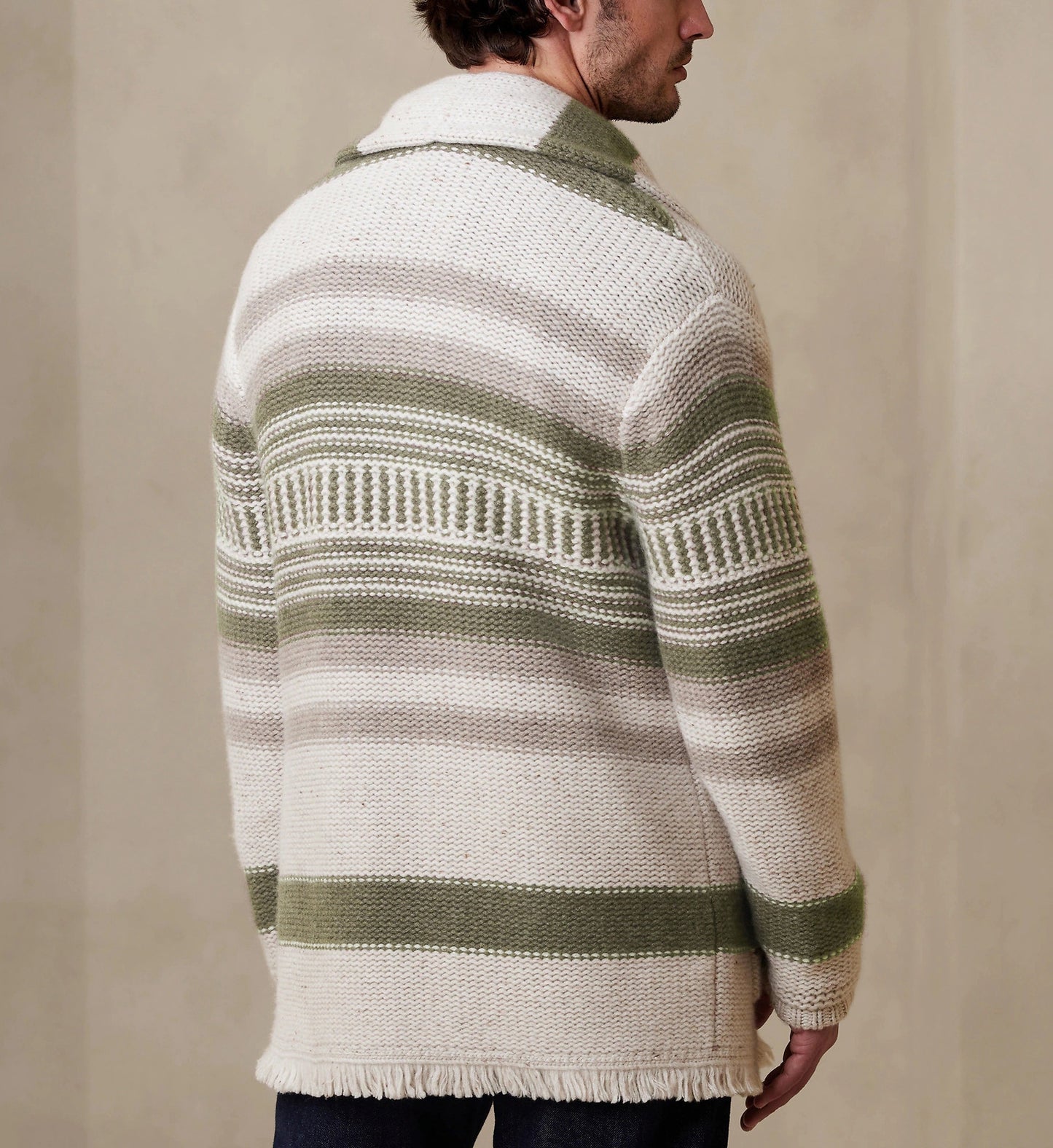 Men's Sweater Cardigan Striped Stitching Tassel Knitted Coat