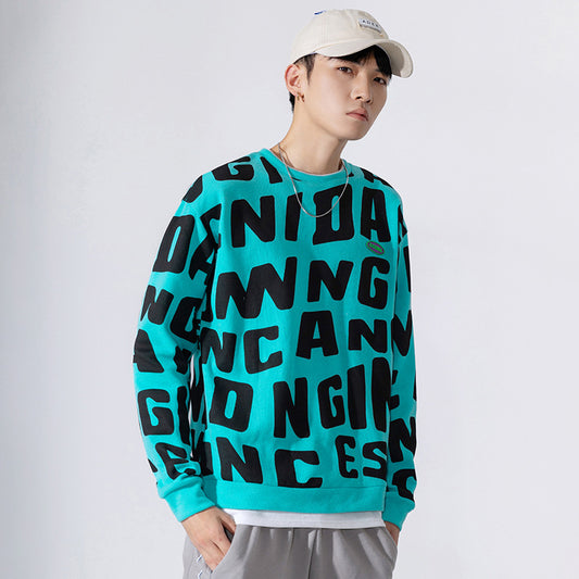 Japanese Men's Autumn And Winter New Round Neck Letter Printing