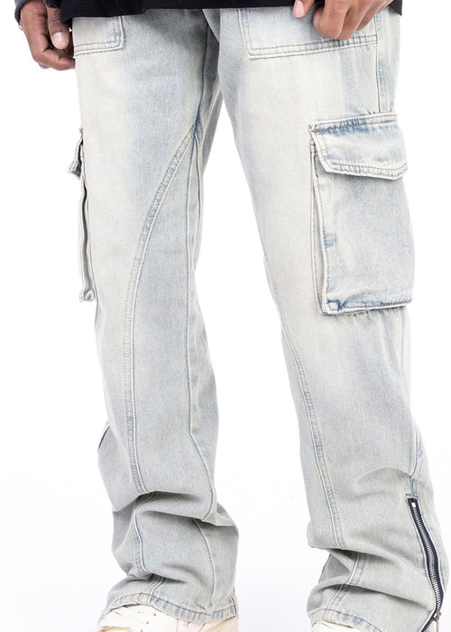 American Style Autumn And Winter Washed And Made Old Micro Elastic Jeans With Zipper Design At The Hem For Casual Pants