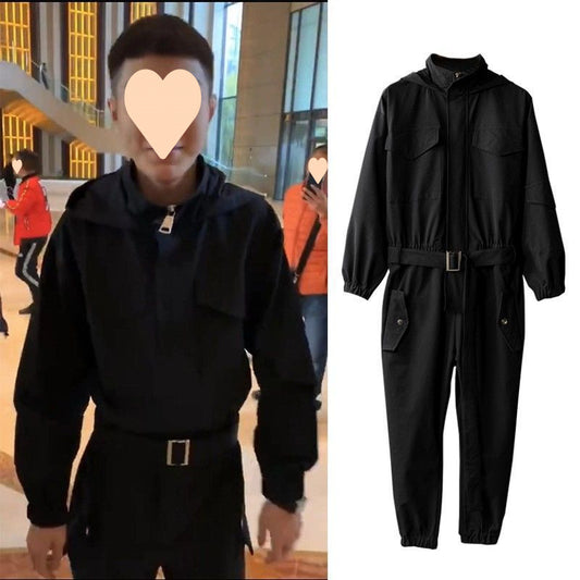 Workwear Jumpsuit Men's Hooded Couple Jacket Suit Ankle-tied