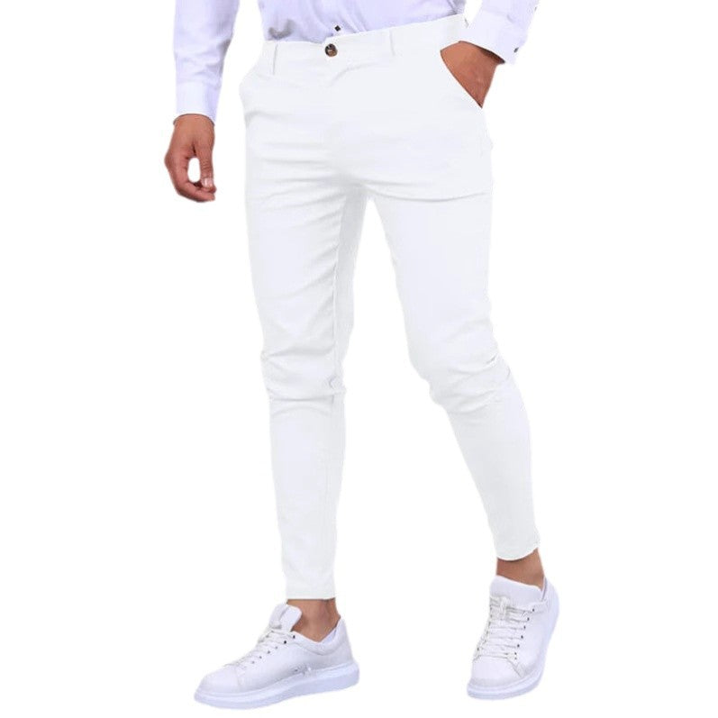 Men's Solid Color Twill Slim Fit Stretch Feet Pants