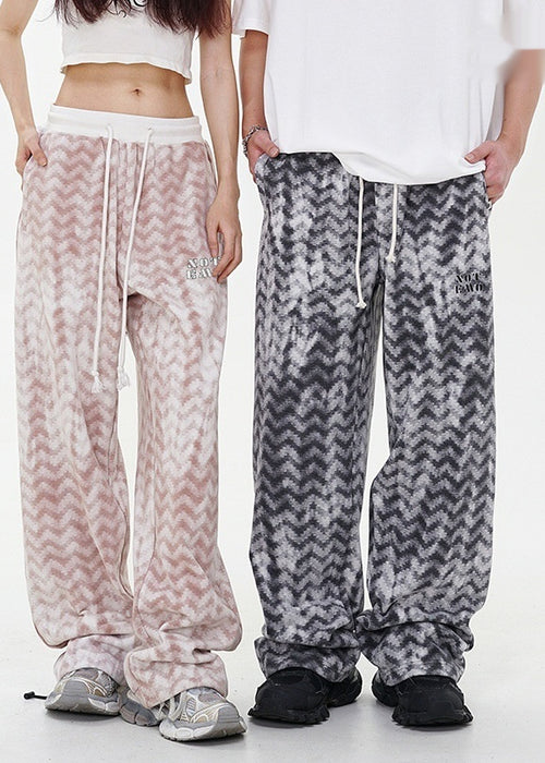 Diamond-shaped Corrugated Plaid Loose Casual Outdoor Contrast Color Drawstring Wide-leg Pants